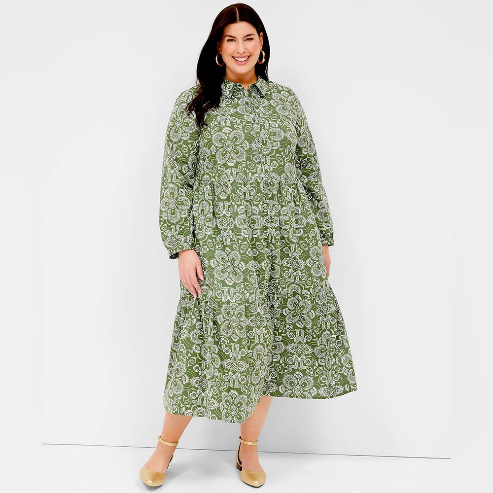 Long-Sleeve Collared Popover Midi Dress - Lane Bryant 16
